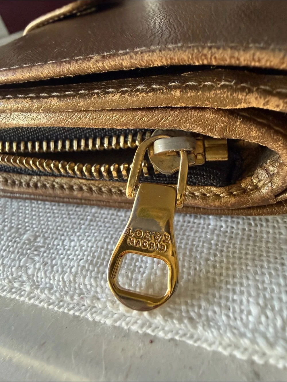 Loewe Metallic Gold Leather Compact Card & Key Holder